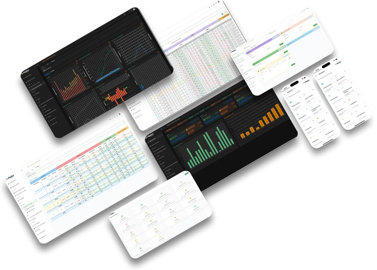 Interface de l'application FarmDriver Poultry